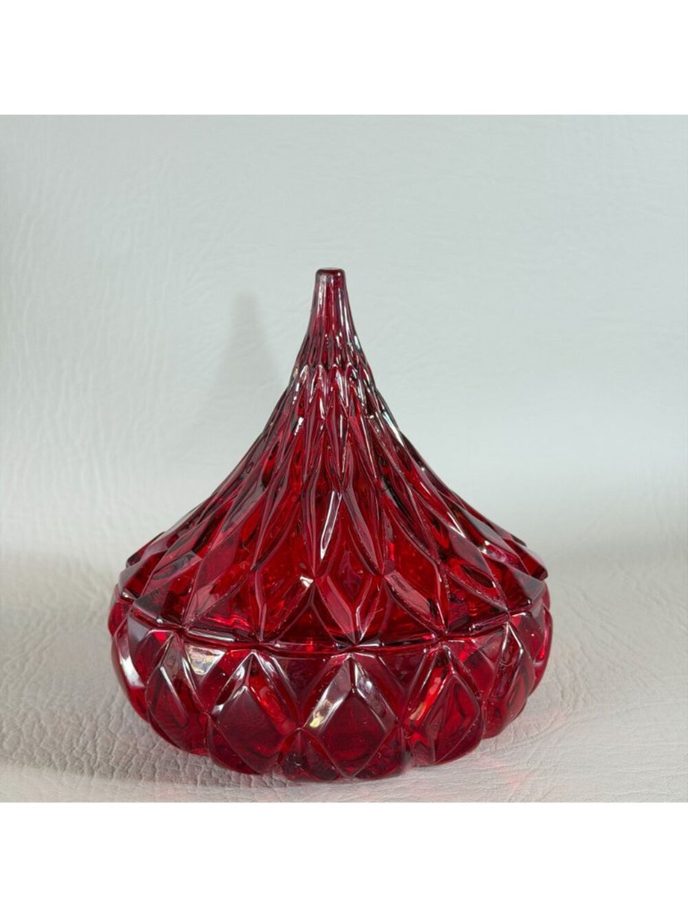 Vintage Shannon Crystal Ruby Red Hershey Kiss Lidded Candy Dish Godinger 5.5" - Picture 3 of 14